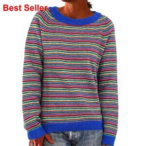 Fair Isle Wool Blend Crewneck Sweater Vintage Pullover Winter Top